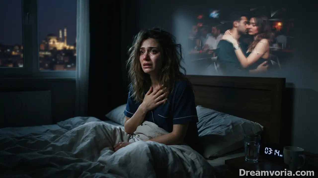 Frau wacht nach Traum vom Ex, der fremdgeht verzweifelt auf und sitzt nachts im Bett